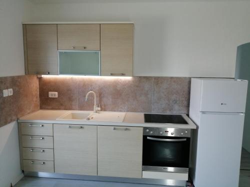 a kitchen with a sink and a refrigerator at Apartments with a parking space Zman, Dugi otok - 449 in Žman