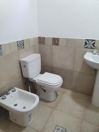 ein Bad mit einem WC und einem Waschbecken in der Unterkunft Cabaña Mis Montañas in La Rioja