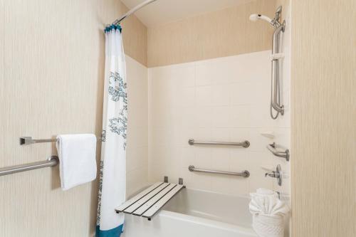 a bathroom with a tub and a toilet and a shower at Residence Inn Manassas Battlefield Park in Manassas