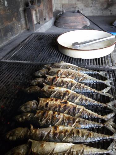 a grill with a bunch of fish on it at Rooms Ante in Tribanj-Krušćica
