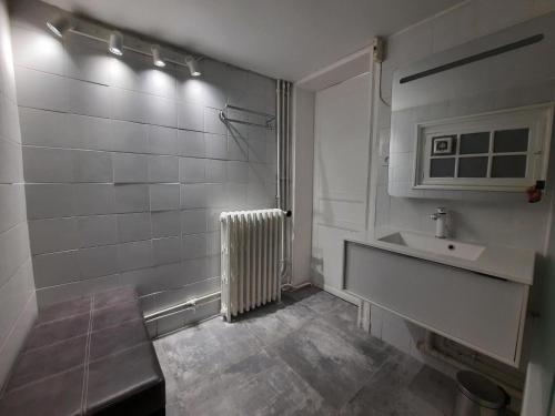 ein Bad mit einem Waschbecken, einer Dusche und einem Spiegel in der Unterkunft Maison Anglet, 7 pièces, 11 personnes - FR-1-239-860 in Anglet