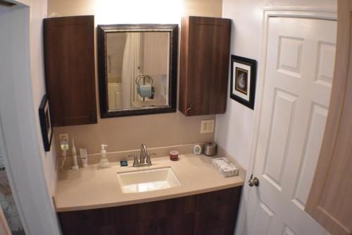 a bathroom with a sink and a mirror at Pelican's Roost, Waterfront comfort at Venture Out in Cudjoe Key