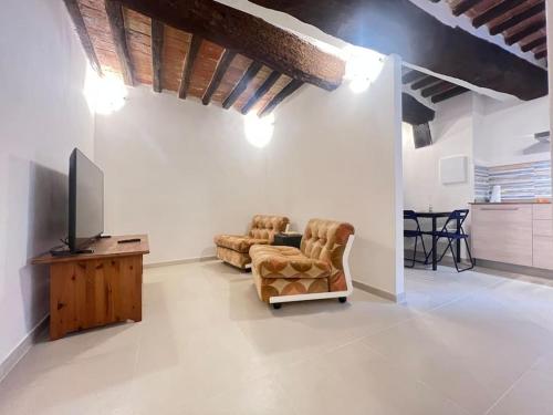 a living room with a couch and a television at Franciosa Lodge - Cattedrale in Siena