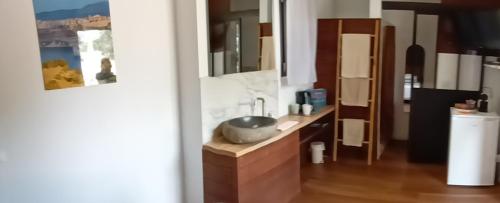La salle de bains est pourvue d'un lavabo et d'un comptoir. dans l'établissement Chambre cosy, à Bonifacio
