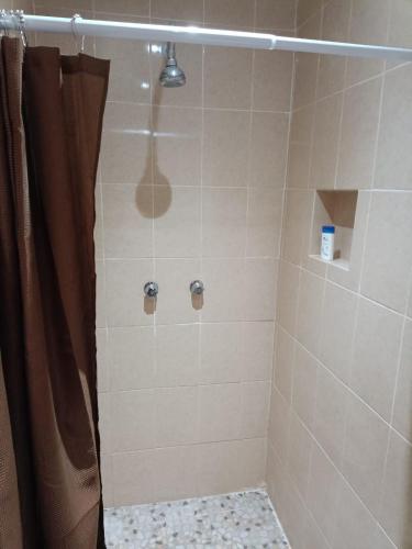 a shower with a shower curtain in a bathroom at Departamento Aeropuerto CDMX in Mexico City