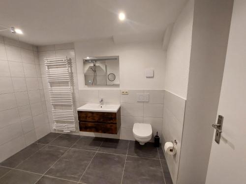 Bilik mandi di Ferienwohnung Asmuss in Rabenholz