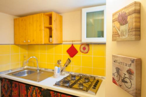 Villa Bruno في مارودجو: مطبخ مع مغسلة وموقد فرن علوي