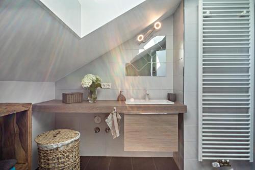 a bathroom with a sink and a mirror at Loft Schwenck in Kressbronn am Bodensee