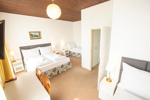 a bedroom with two beds and a couch in it at Pension v parku Český Šternberk in Český Šternberk