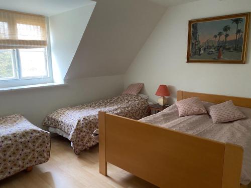 a bedroom with two beds and a window at Bellinge House in Horreby