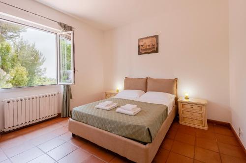 a bedroom with a bed and a large window at Amazing Apartment w/ Private Parking & Pool in Barcheo