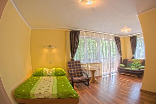 シュクラルスカ・ポレンバにあるWilla Izeryのベッドルーム1室(ベッド1台、椅子1脚付)