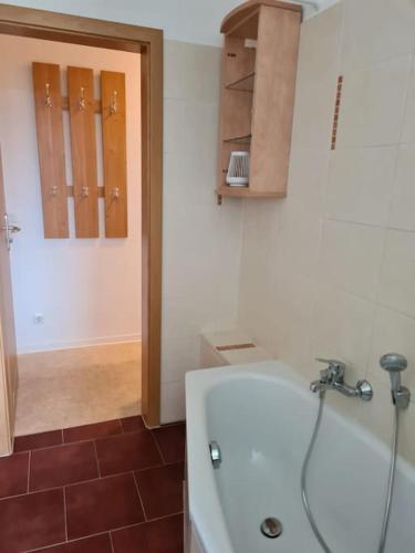 a bathroom with a sink and a bath tub at Gästewohnung KL. WZL 29_5 in Klein Wanzleben