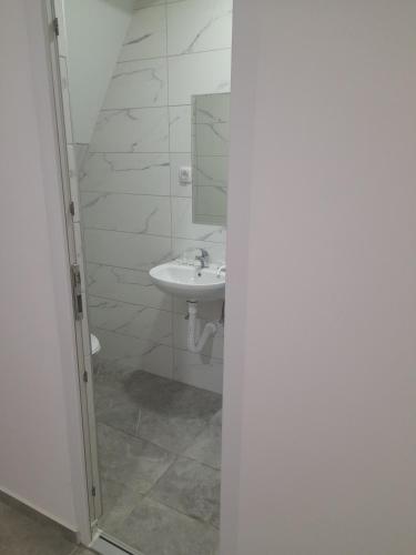 a bathroom with a sink and a mirror at LIBERO APARTMANI in Surčin