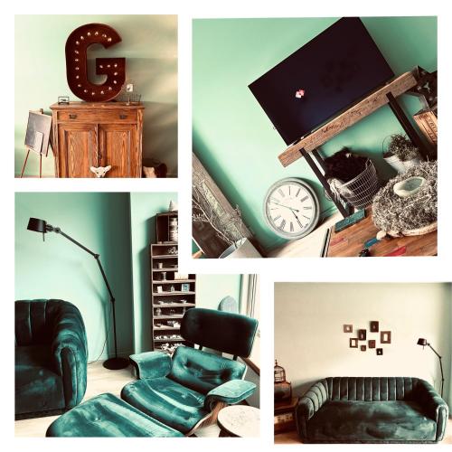 a collage of photos of a living room with furniture at Casa Verde Valkenburg in Valkenburg