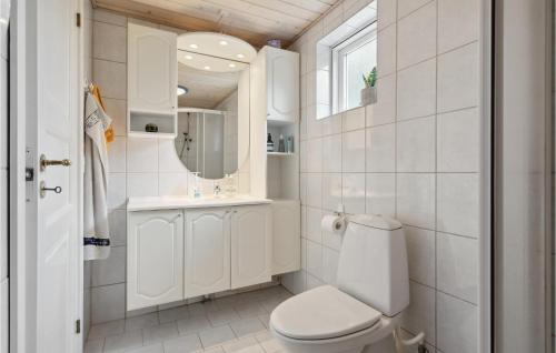 een witte badkamer met een toilet en een wastafel bij 2 Bedroom Gorgeous Home In Vordingborg in Vordingborg