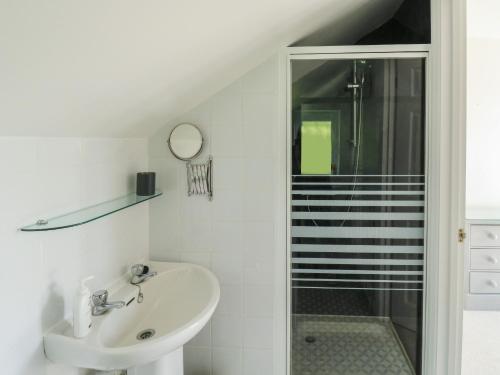 a bathroom with a sink and a shower at 5 Forest Park Lodge in High Bickington