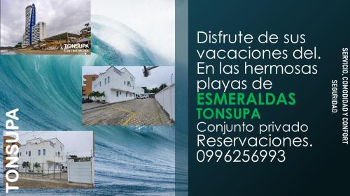 un collage de fotos del océano y los edificios en Departamento en Tonsupa en Tonsupa