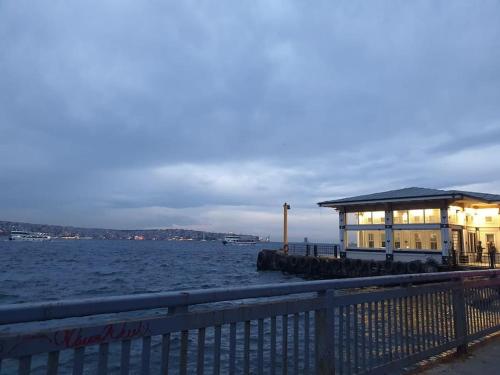 un edificio su un molo vicino all'acqua di Besiktas house near the coast (1min to airportbus) a Istanbul