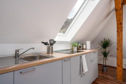 Kuchyň nebo kuchyňský kout v ubytování CASSEL LOFTS - Kleines Loft nähe Uni & Klinikum