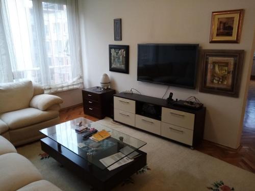 a living room with a television and a coffee table at Appartment Center in Sarajevo