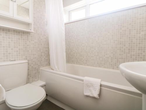 Un baño blanco con inodoro y lavabo. en Manorcombe 17, en Callington