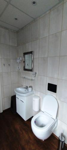 a bathroom with a toilet and a sink at Liahof in Ullared