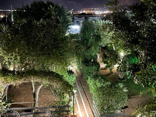 a park with trees and a bench at night at Grotta dei Puntali B&B in Carini