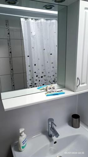 a bathroom sink with a mirror above a sink at Natural House in Constanţa