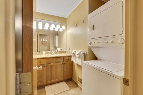 ein Badezimmer mit einem Waschbecken, einer Waschmaschine und einem Trockner in der Unterkunft Harbor Cove's Scenic Solitude in Harbor Springs