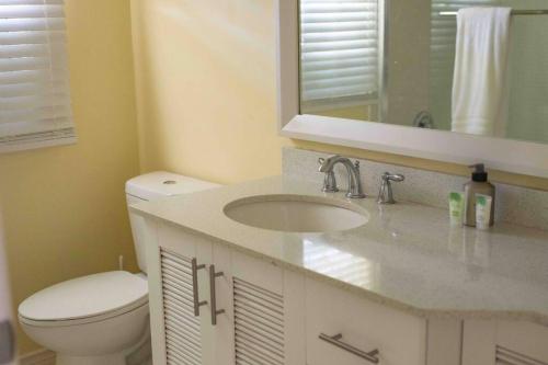 a bathroom with a toilet and a sink and a mirror at Villa Paradiso in Richmond