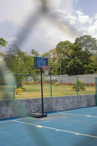 a basketball hoop on a tennis court at Villa Paradiso in Richmond