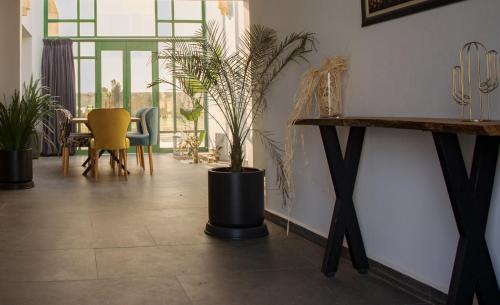 a room with potted plants and a table and chairs at WINK house : Charme et Sérénité in Essaouira