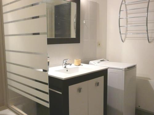 ein Badezimmer mit einem Waschbecken und einer Waschmaschine in der Unterkunft Vue exceptionnelle aux portes du Vercors in Pont-en-Royans