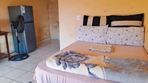 sypialnia z łóżkiem z wentylatorem w obiekcie Victorious Guest House w mieście Tongwe