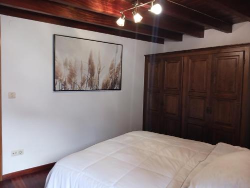 a bedroom with a bed and a picture on the wall at Piedad Fernández Fernández Gestión de Inmuebles IV in Burela de Cabo