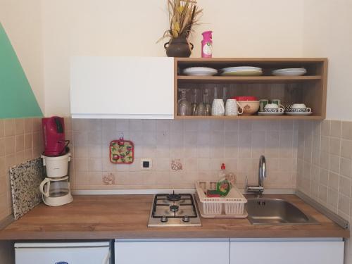 a kitchen with a sink and a counter top at Apartments Helena Pomer in Pomer