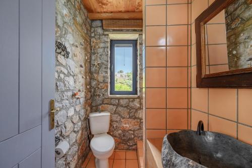 a bathroom with a toilet and a sink and a window at Rozare in Lambiní