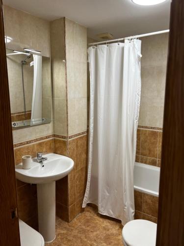 a bathroom with a sink and a shower curtain at Fuengirola, Estudio 9 Centro in Fuengirola