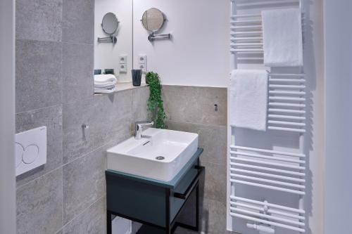 a bathroom with a sink and a mirror at Lüttjeod Apartmentvilla Lüttjeod Apartmentvilla 14 in Langeoog