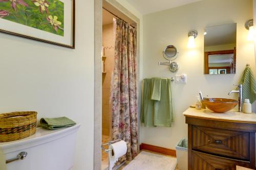 a bathroom with a sink and a shower at Lakefront Connecticut Retreat Near UConn in Coventry