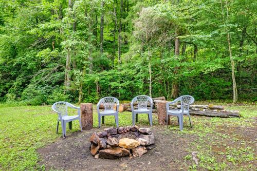 a group of chairs sitting around a fire pit at Creekside Cabin in Franklin about 8 Mi to Downtown! in Franklin