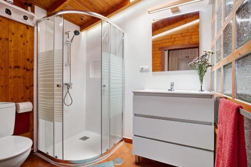 a bathroom with a shower and a toilet at La Casita de Vidal in Tuineje