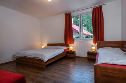 a bedroom with two beds and a window at VILA Stella in Bystrá