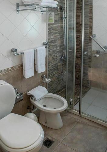 a bathroom with a toilet and a shower at Carilo Hills by bund in Carilo