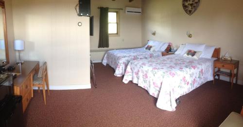 a hotel room with two beds and a television at Oasis Motel in Antigonish