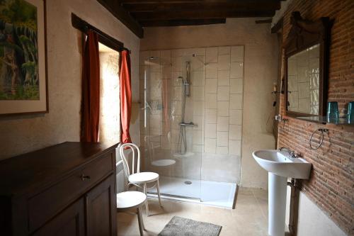 a bathroom with a shower and a sink and a toilet at Maison Machecourt in Champallement