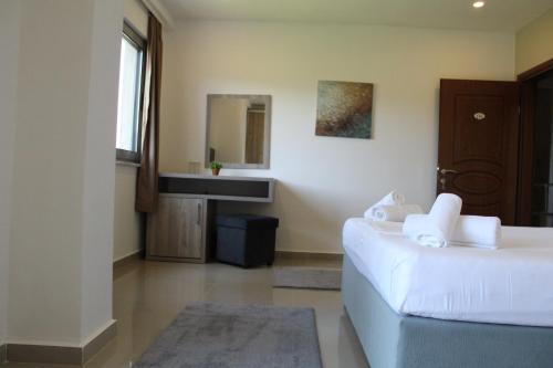 a hotel room with a bed and a sink at Vista Apartments in Ulcinj