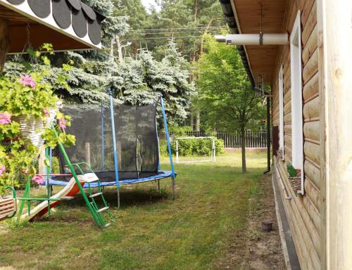 a yard with a swing in the grass at Agroturystyka u Koziołka in Długowola