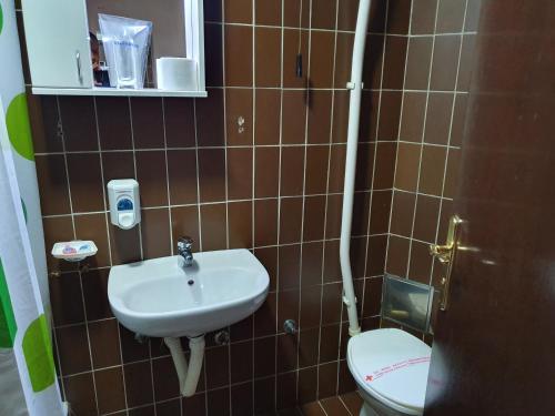 a bathroom with a sink and a toilet at Hotel Vojvodina in Novi Sad
